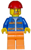 LEGO cty1161 Blue Jacket with Diagonal Lower Pockets and Orange Stripes, Orange Legs, Red Construction Helmet